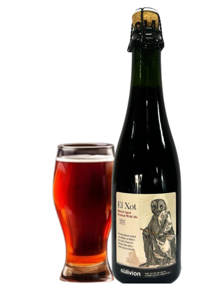 botella 37,5cl de cerveza de marca LA PIRATA "OBLIVION" - EL XOT con vaso, estilo Barrel Aged Fruited Wild Ale