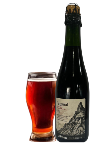 botella 37,5cl de cerveza de marca LA PIRATA "OBLIVION" - PUIGMAL con vaso, estilo Barrel Aged Flanders Red Ale