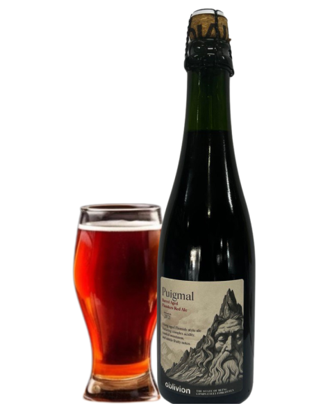 botella 37,5cl de cerveza de marca LA PIRATA "OBLIVION" - PUIGMAL con vaso, estilo Barrel Aged Flanders Red Ale