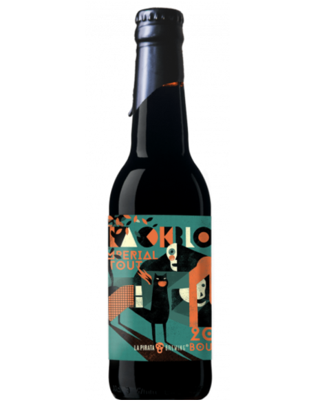 garrafa de 33cl de cerveja da marca LA PIRATA - BLACK BLOCK BOURBON (2023), estilo Imperial Stout