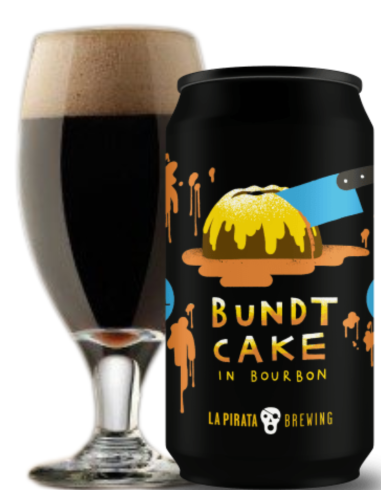can 33cl of LA PIRATA brand beer - BUNDT CAKE with glass, Pastry Imperial Stout style