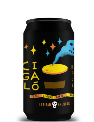 lata 33cl de cerveza de marca LA PIRATA - CIGALÓ, estilo Baltic Porter Coffee Infused