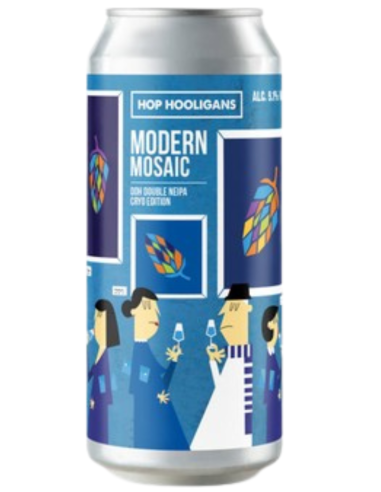 lata 50cl de cerveza de marca HOP HOOLIGANS - MODERN MOSAIC , estilo DDH Double New England IPA