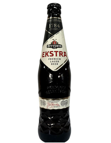 garrafa de 50cl de cerveja de marca ŠVYTURYS - EXTRA, estilo European Export Lager