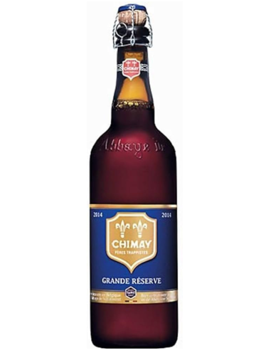 botella 75cl de cerveza de marca CHIMAY - AZUL, estilo Belgian Strong Dark Ale