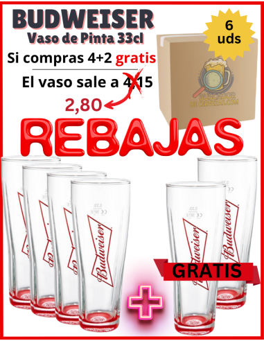 BUDWEISER - Vaso de Pinta - 6 Unidades 33cl