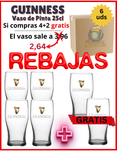 GUINNESS - Copo para cerveja - 6 unidades 25cl