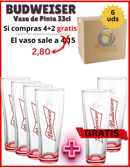 BUDWEISER - Pint Glass - 6 Units 33cl