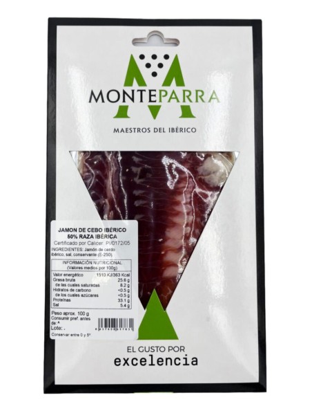 IBERICOS MONTEPARRA - JAMON DE CEBO IBÉRICO 50% - 100g.