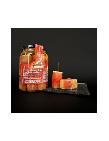REINO DE LEÓN - PINCHOS DE QUESO DE OVEJA CON JAMON EN ACEITE 14 unidades - 465g