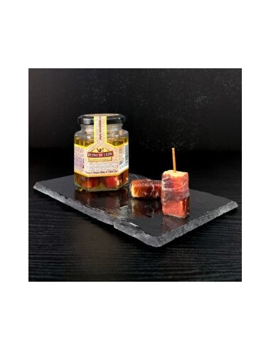 REINO DE LEÓN - ESPECIARIAS DE QUEIJO DE OVELHA COM CECINA EM ÓLEO 6 peças - 150g