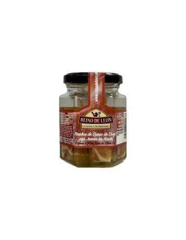 REINO DE LEÓN - PINCHOS DE QUESO DE OVEJA CON JAMON EN ACEITE 6 unidades - 220g